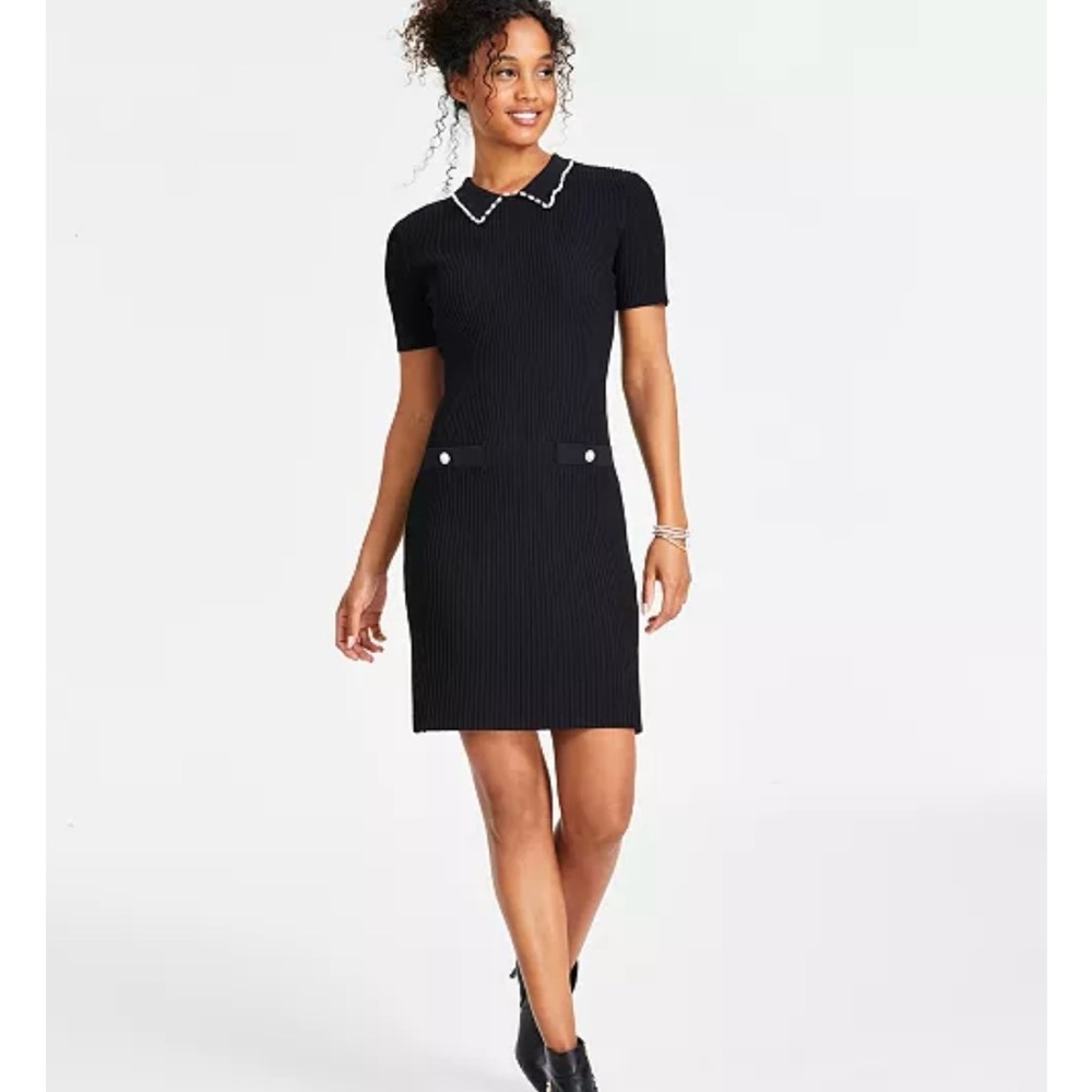 Karl Lagerfeld Black Mini Dress with White Collar Trim